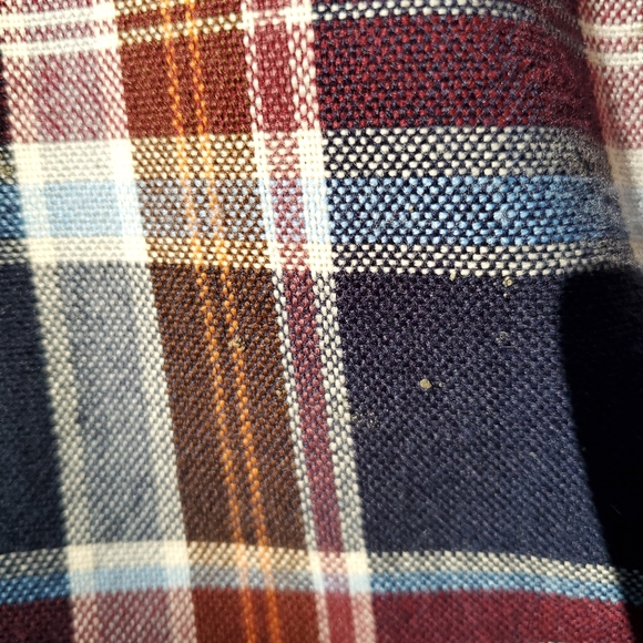 Sear's Vintage long sleeve Acrylic plaid men's button shirt. 17-17.5. Burg/Blue. - Picture 14 of 16